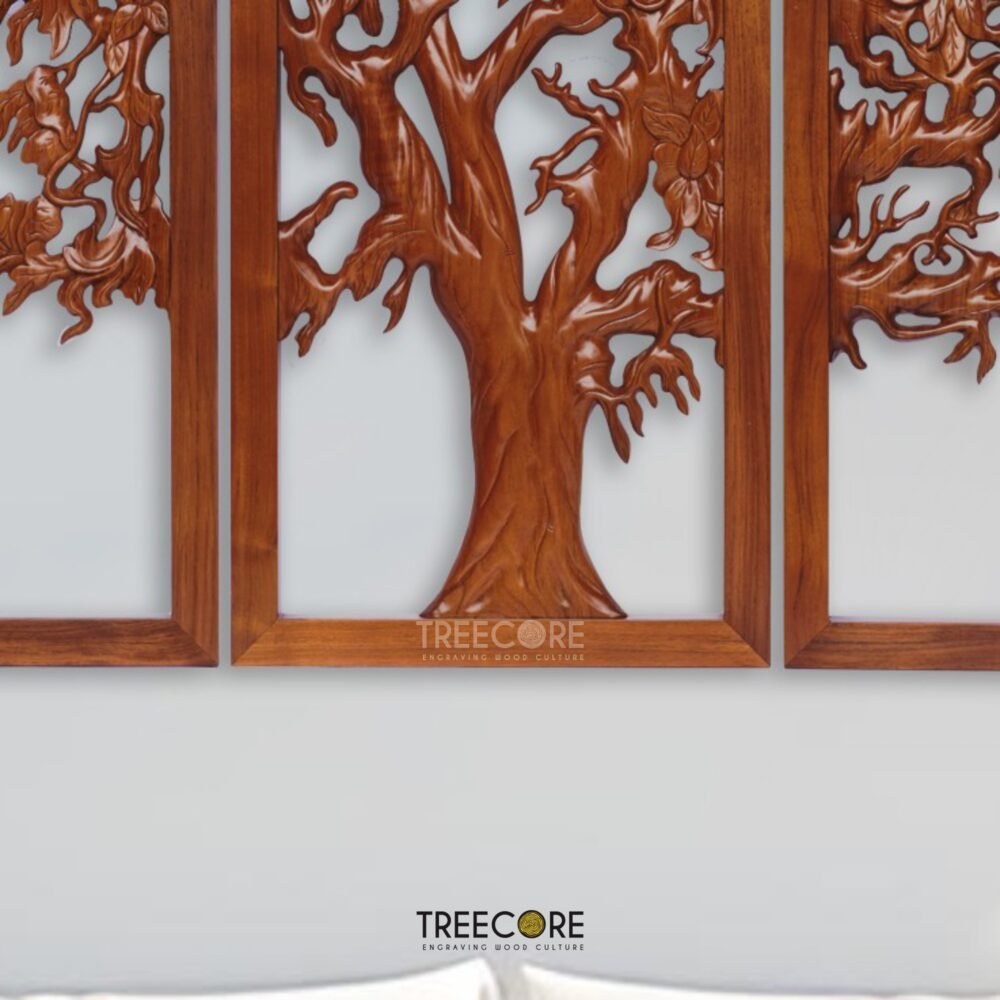 Wooden Tree Wall Art – 3 Panel Carved Tree Design
