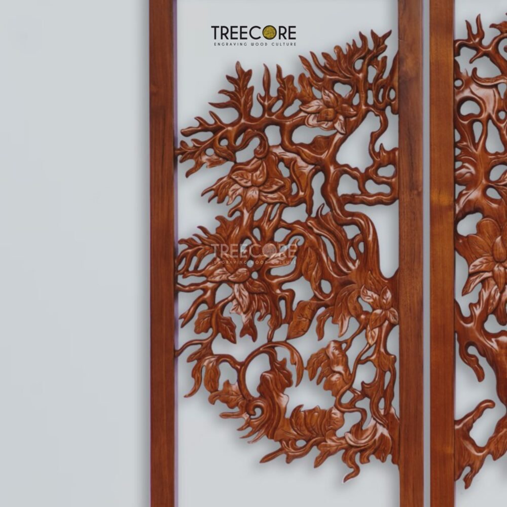 Wooden Tree Wall Art – 3 Panel Carved Tree Design