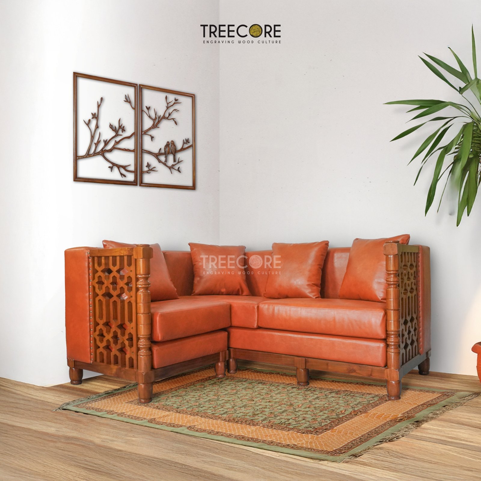L-Shaped Wooden Sofa with Storage and Comfortable Upholstery