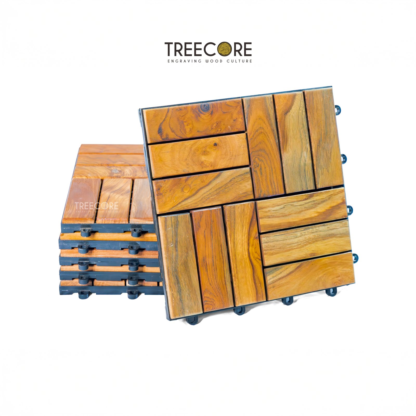 Solid Wood Interlocking Floor Decking Tiles
