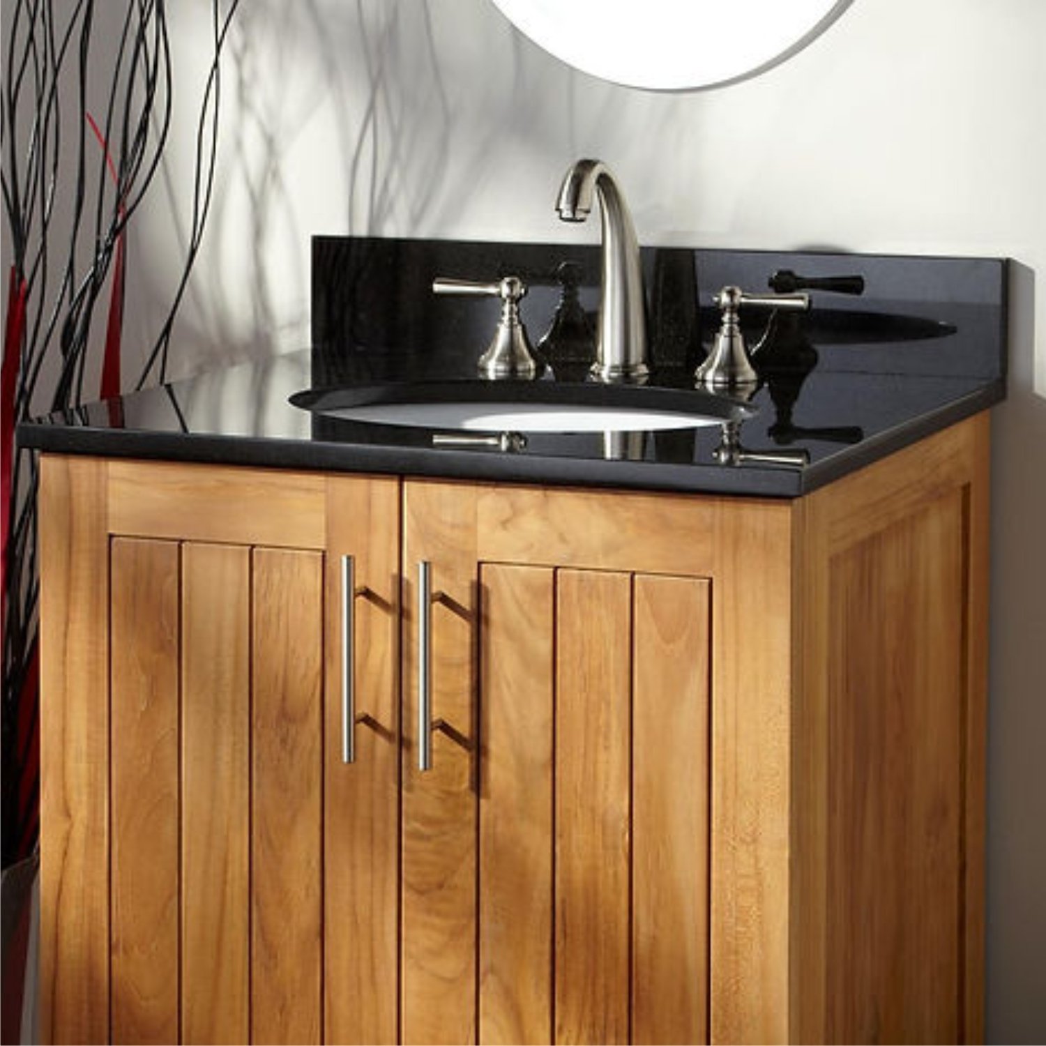 Solid Wood Sink Vanity with Marble Surface and Functional Storage