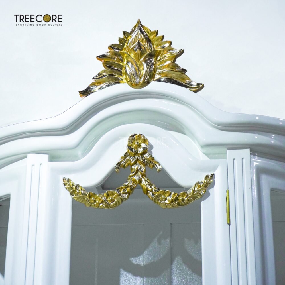 Charming Wooden Rack with Glass Door and Hand-Carved Detailing