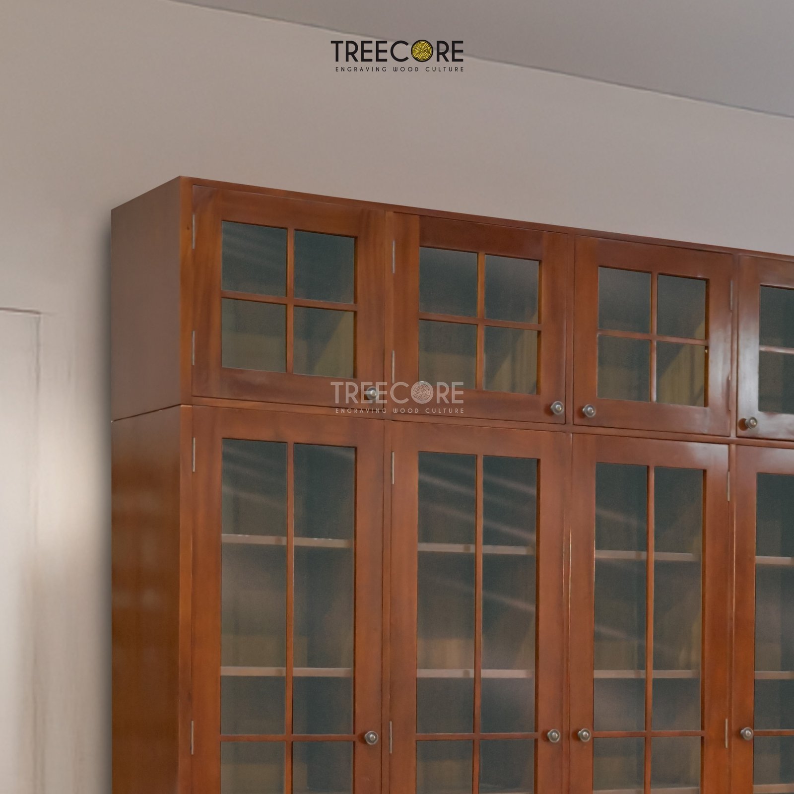 Minimalist Wooden Display Cabinet with Glass Panel Doors