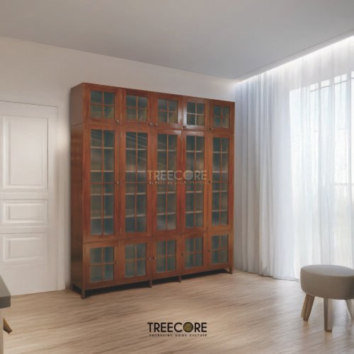 Minimalist Wooden Buffet with Glass Panel Doors