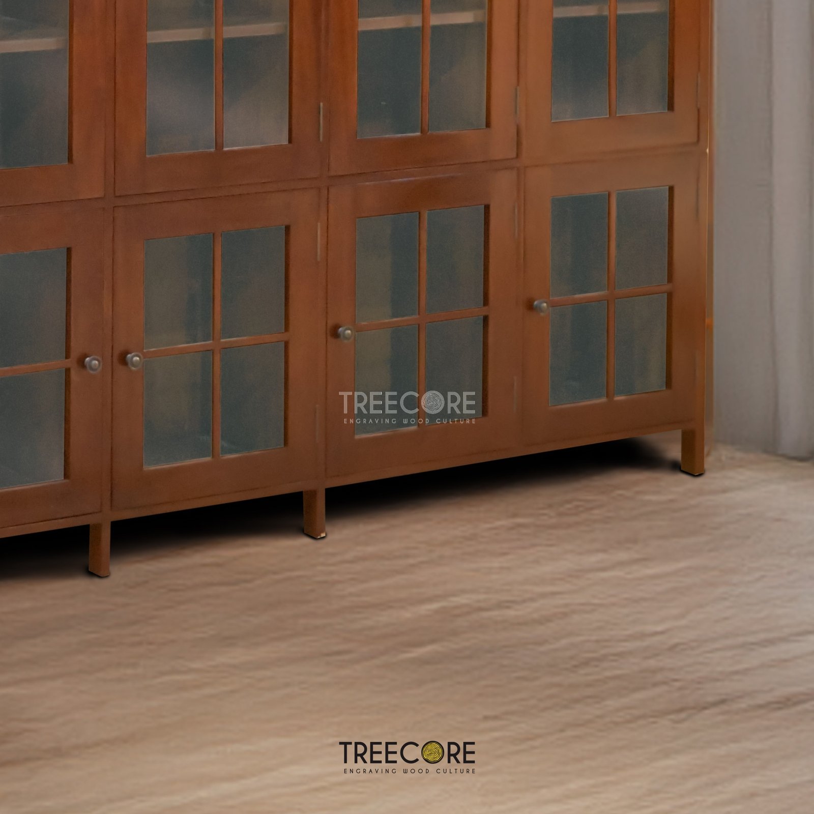 Minimalist Wooden Display Cabinet with Glass Panel Doors