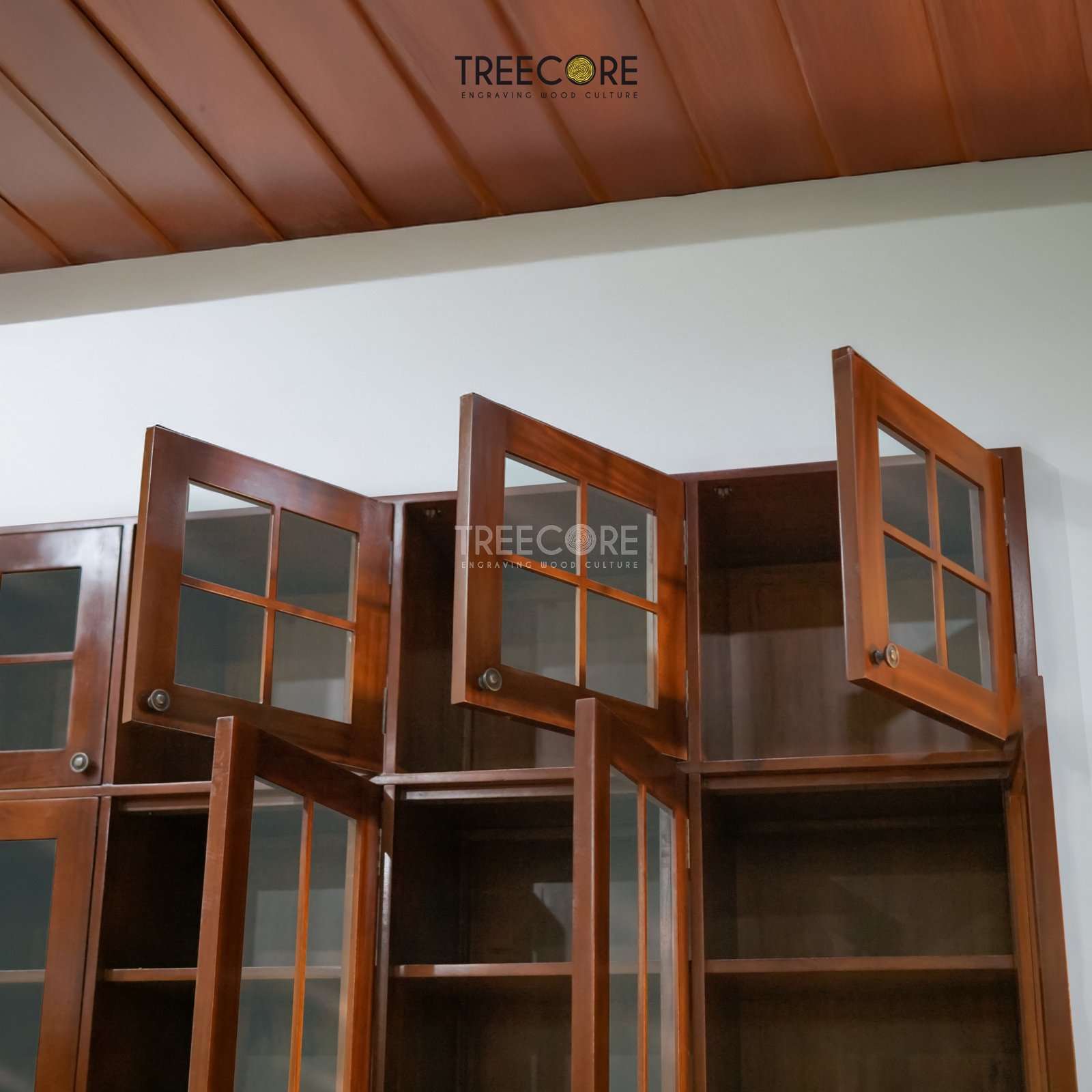 Minimalist Wooden Display Cabinet with Glass Panel Doors