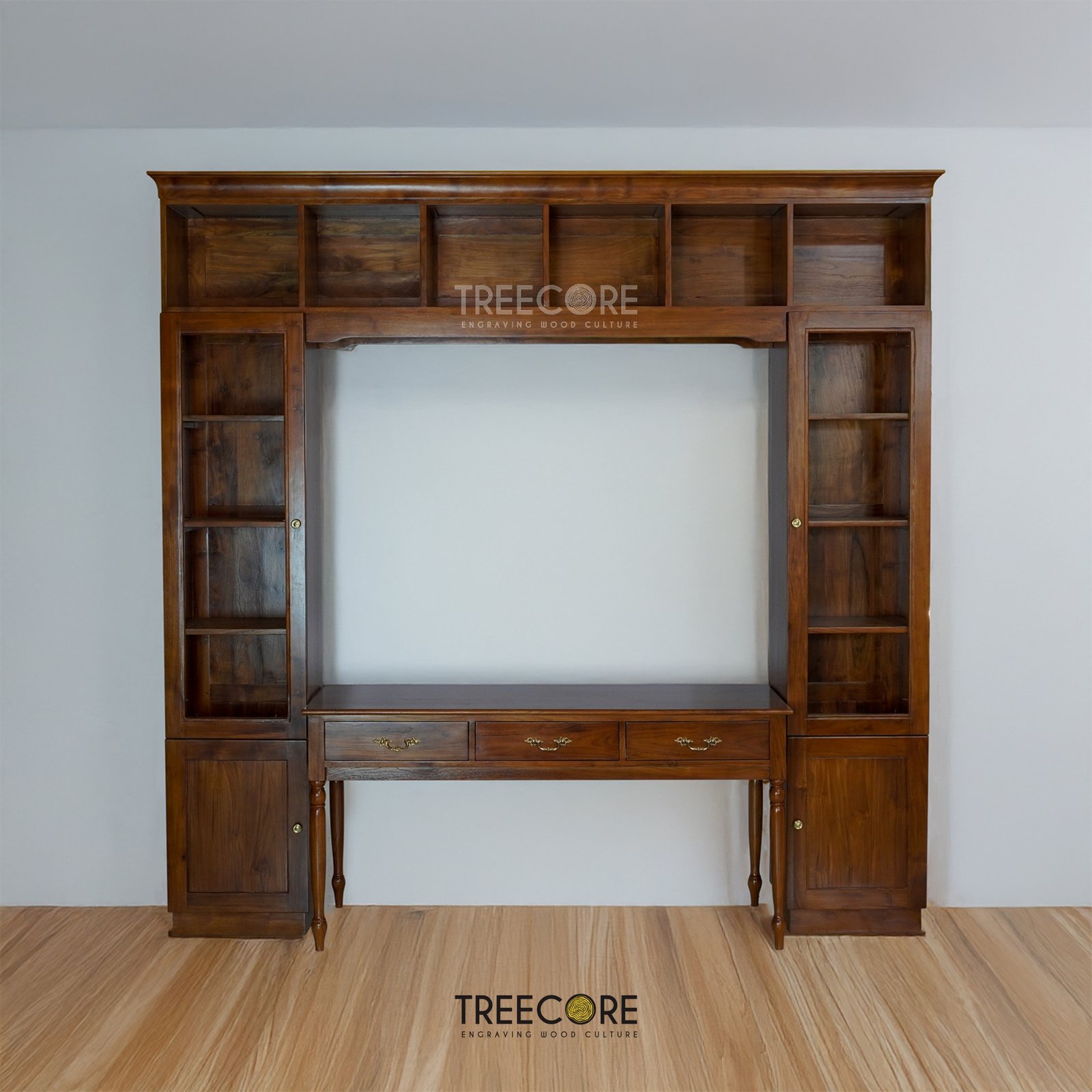 Wooden Bookshelf with Workstation – A Smart Storage & Workspace Solution