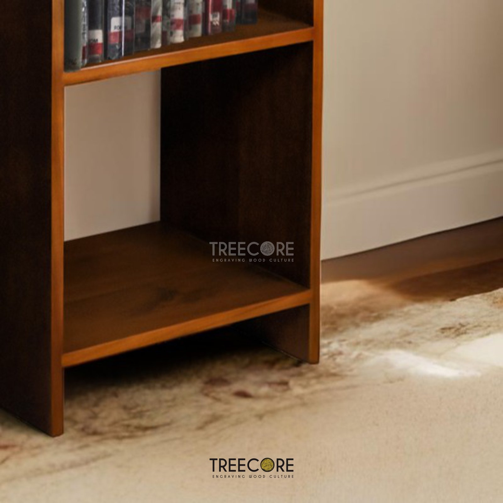 Teak Wood Book Rack – Elegant Minimalism with 4 Open Shelves