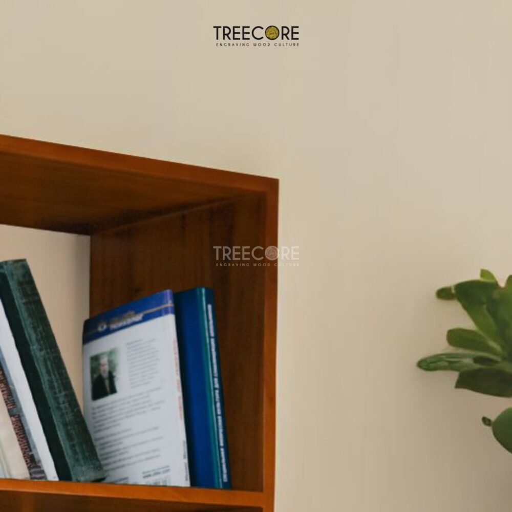 Teak Wood Book Rack – Elegant Minimalism with 4 Open Shelves