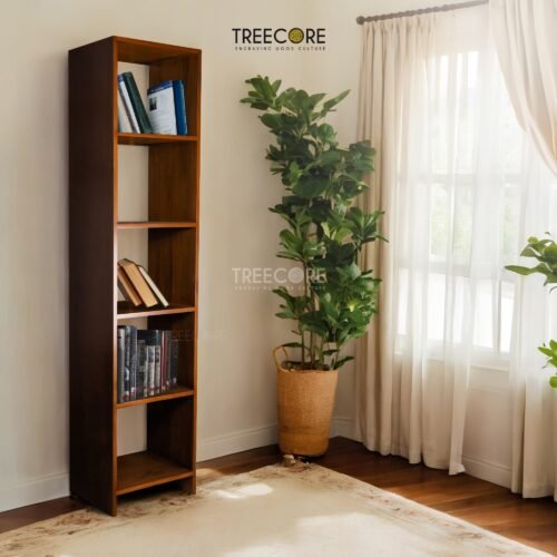 Teak Wood Book Rack – Elegant Minimalism with 4 Open Shelves