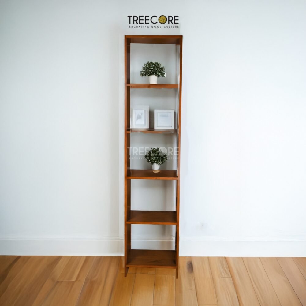 Teak Wood Book Rack – Elegant Minimalism with 4 Open Shelves