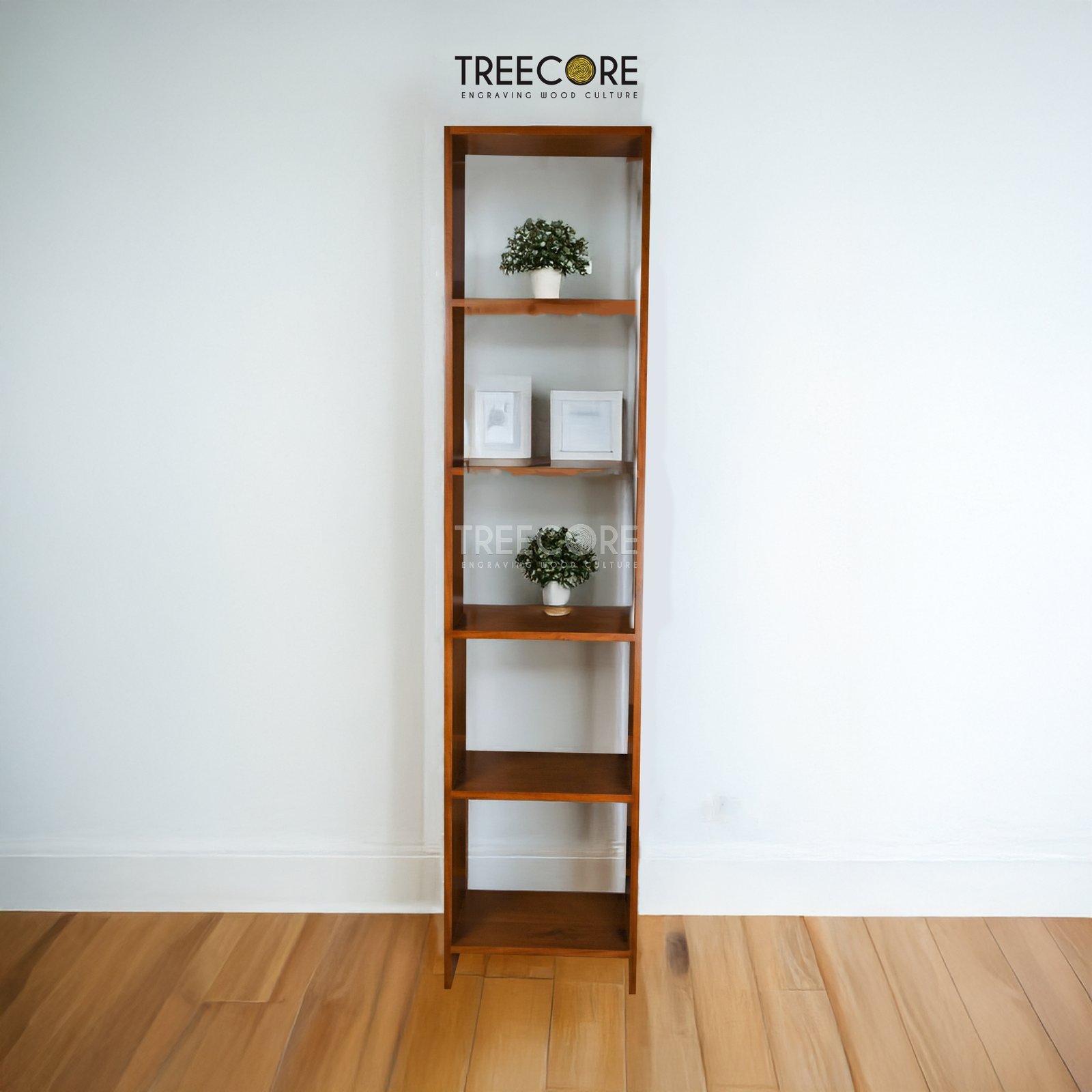 Teak Wood Book Rack – Elegant Minimalism with 4 Open Shelves