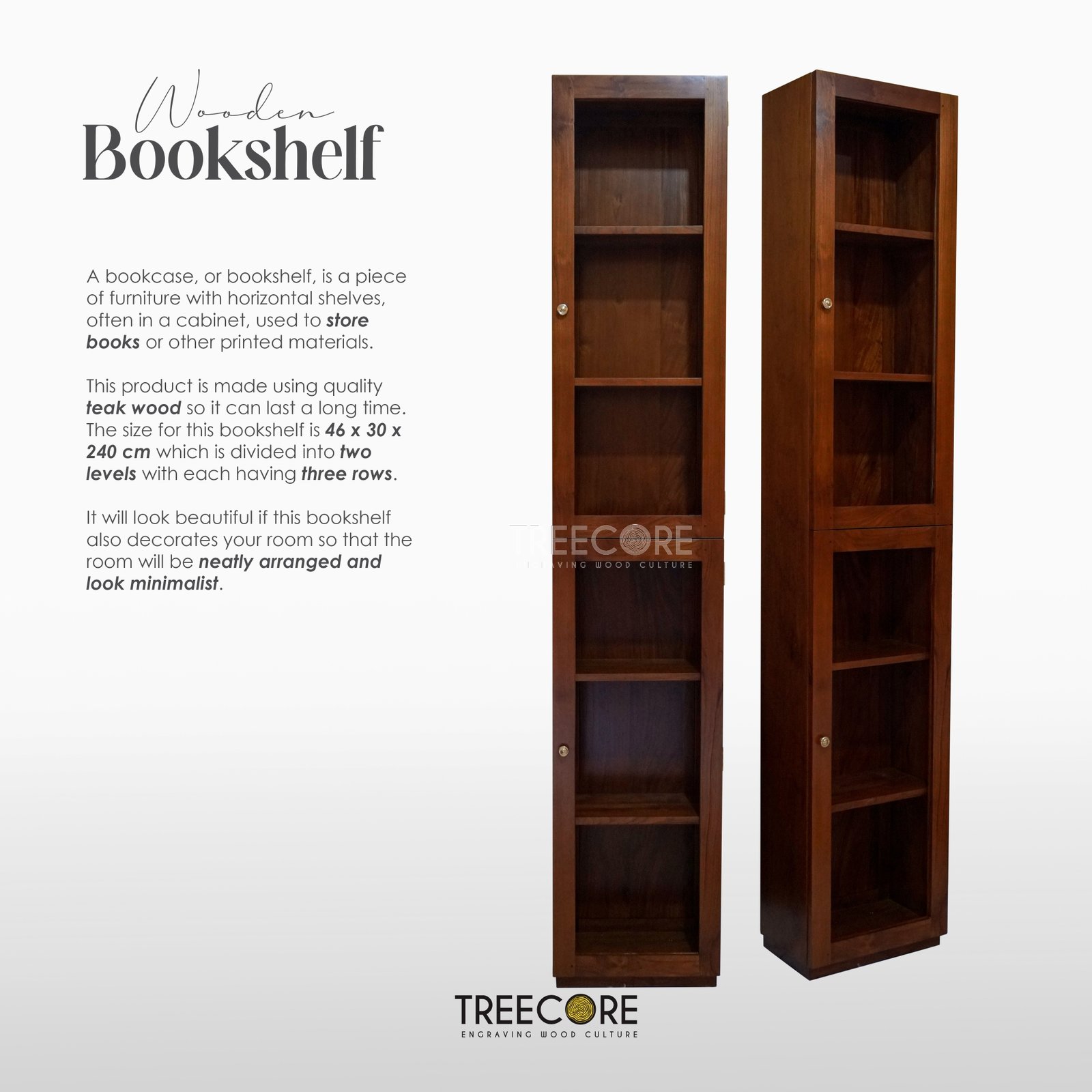 Minimalist Teak Wood Bookshelf