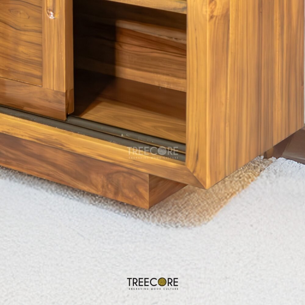 The Modern Minimalist Storage Sideboard, made from teak wood with sliding doors, offers practical storage in modern design with timeless elegance.