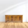 The Slatted Door Buffet, crafted from solid teak wood with satin finish, offers elegant storage with timeless design and practical functionality.