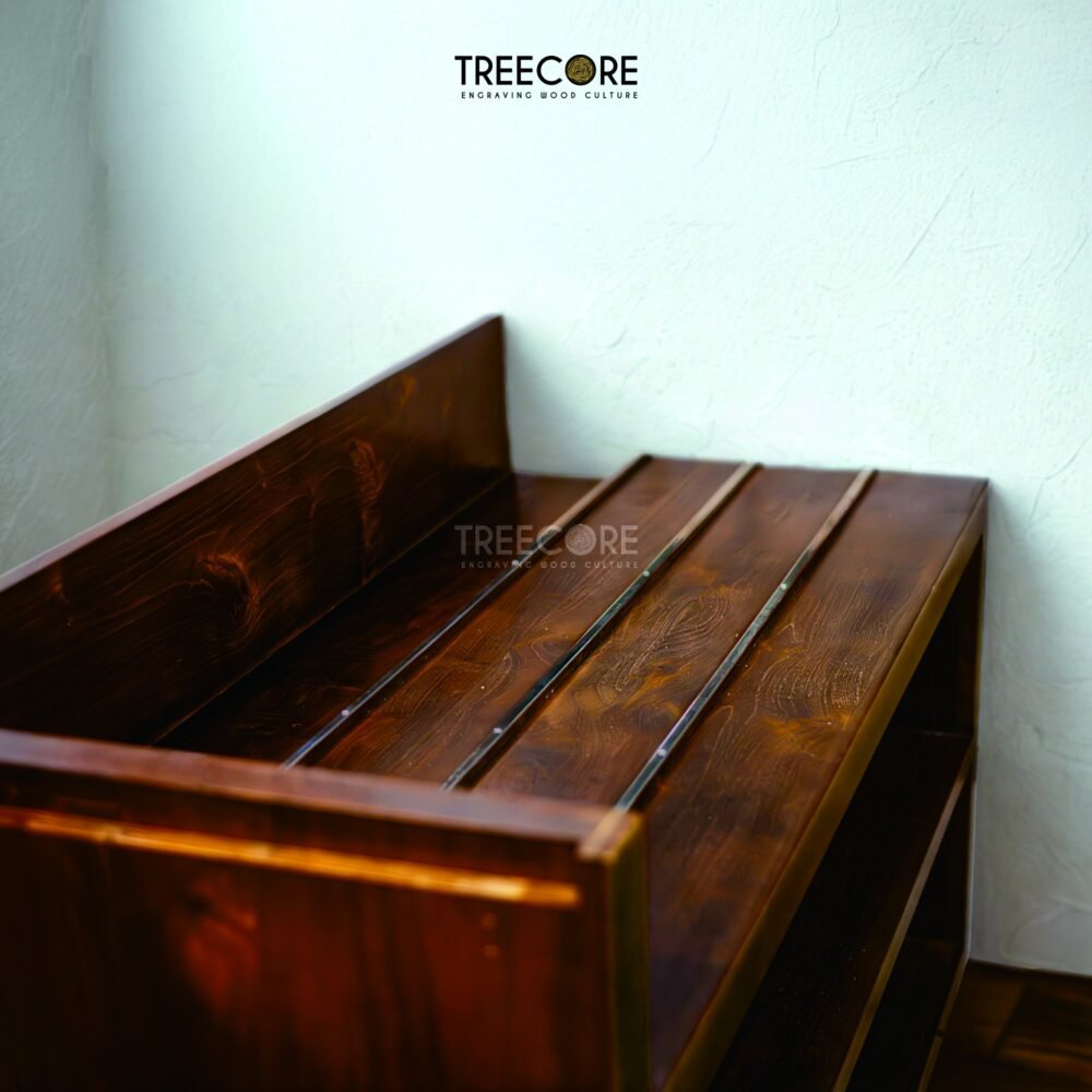 The Wooden Luggage Rack combines solid teak wood with stainless rail surface, offering durability, elegance, and practical storage for modern interiors.
