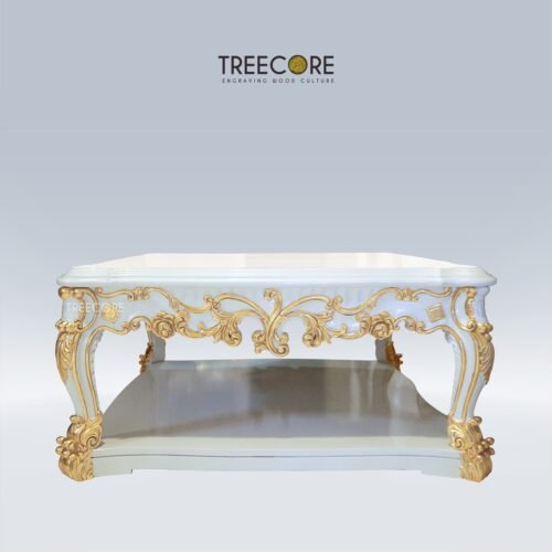 Luxury Wooden Coffee Table with Gold Detailing and Bottom Shelves