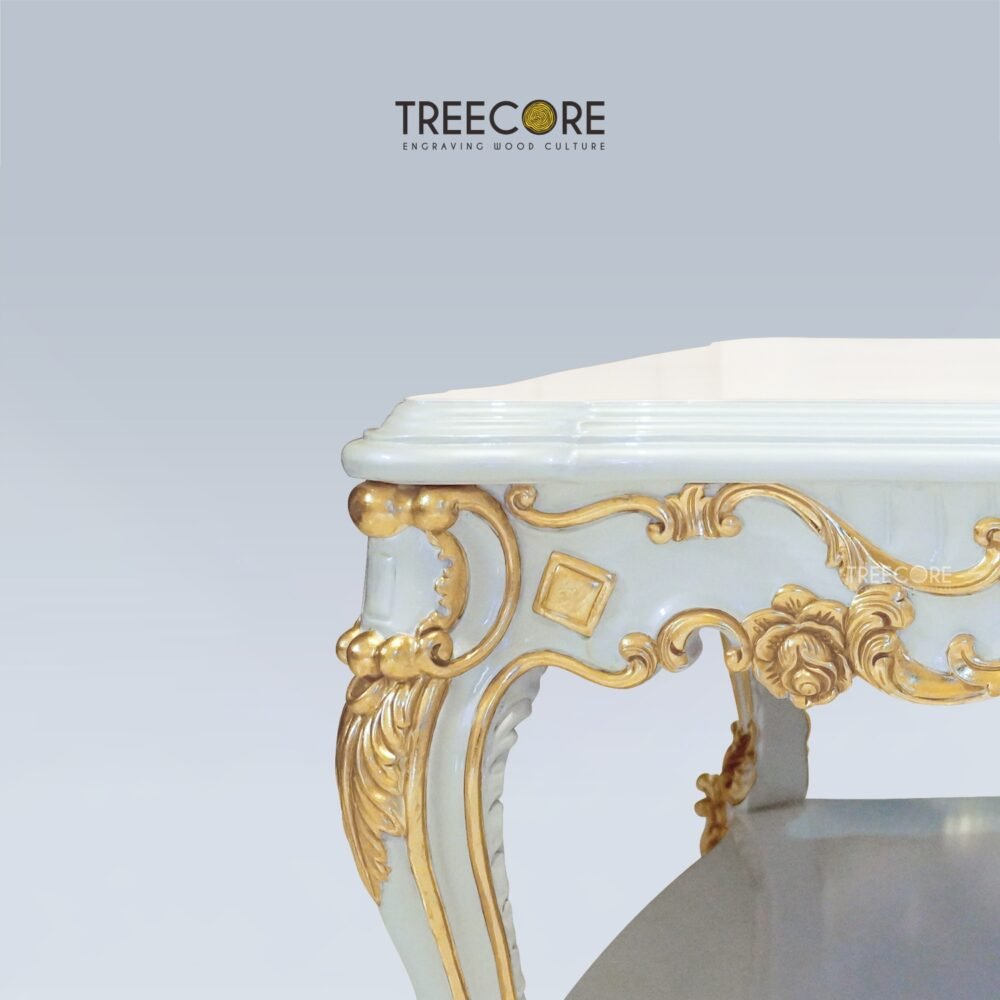 Luxury Wooden Coffee Table with Gold Detailing and Bottom Shelves
