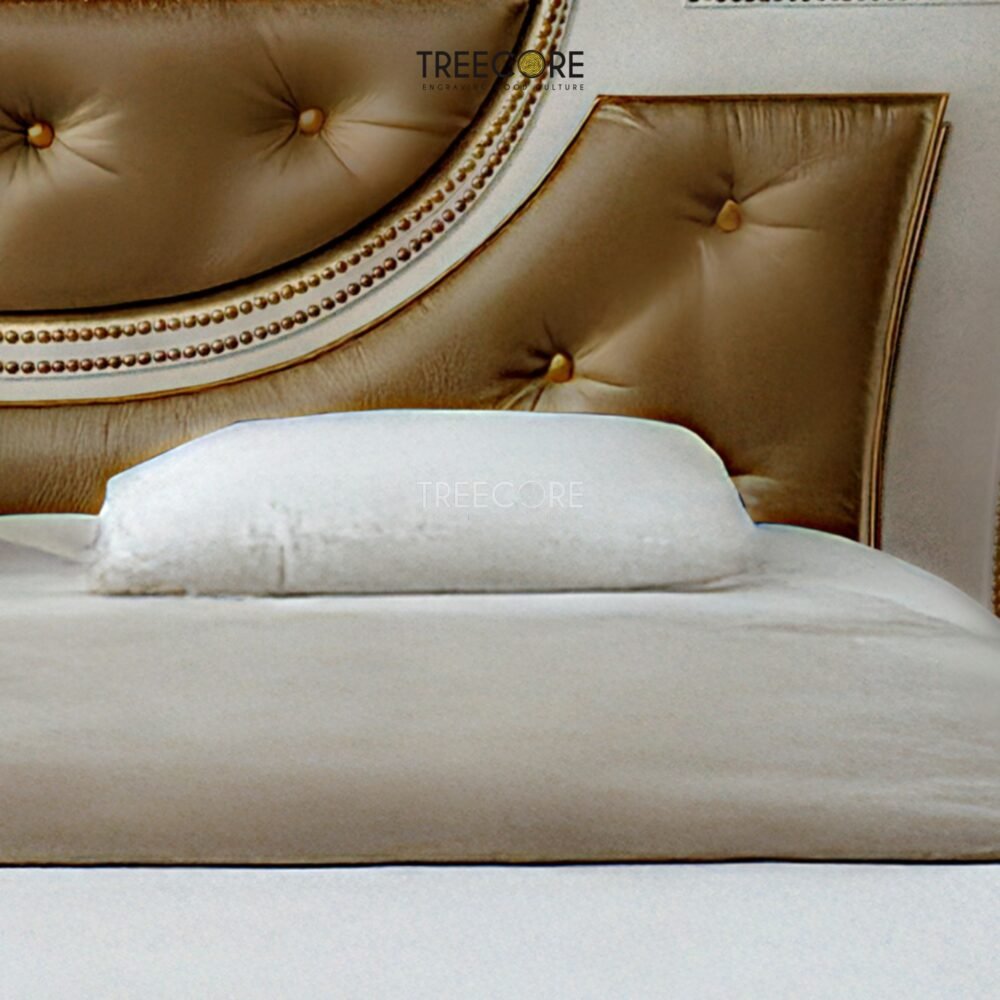 Elevate your bedroom with the Royal Gold Wooden Bed crafted from mahogany wood with pearl finish and genuine gold leaf detailing.