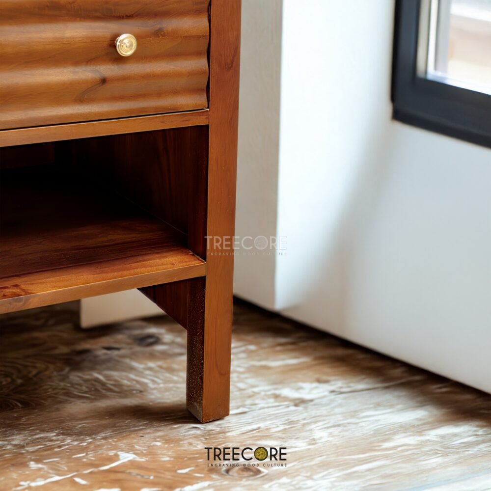 Enhance your home with the Wave Accent Sideboard, crafted from teak wood with satin finish, offering stylish design and versatile storage.