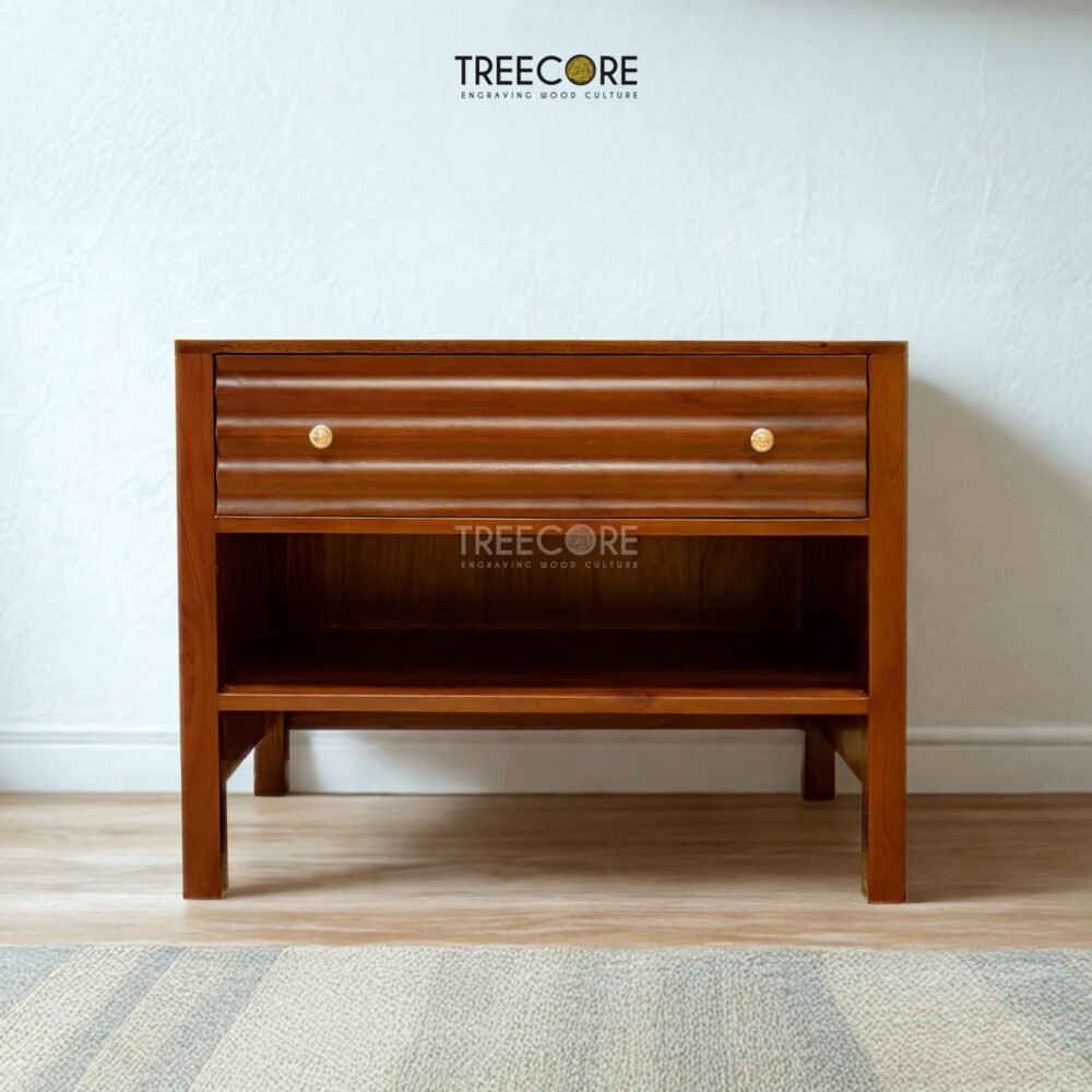 Enhance your home with the Wave Accent Sideboard, crafted from teak wood with satin finish, offering stylish design and versatile storage.