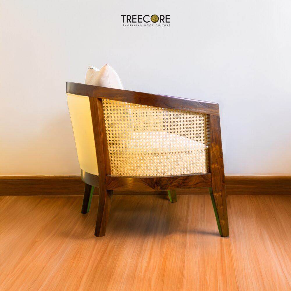 Experience timeless elegance with the Classic Teak Rattan Chair, crafted from teak wood with rattan accents and a soft cushioned seater.