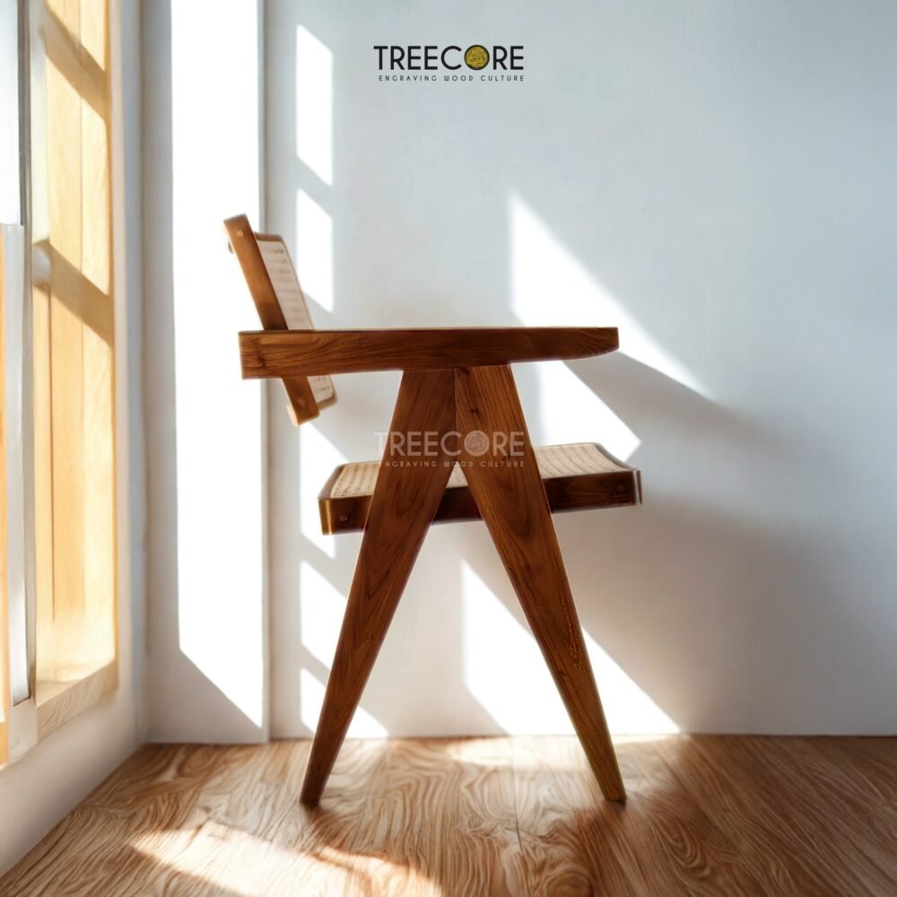 Enhance your dining space with the Natural Rattan Dining Chair, featuring a teak wood frame, woven rattan seating, and satin finish.