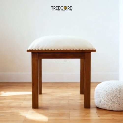 The Wooden Stool Make-Up Chair, crafted from teak wood with satin brown finish, offering durability, elegance, and versatile functionality for everyday use.