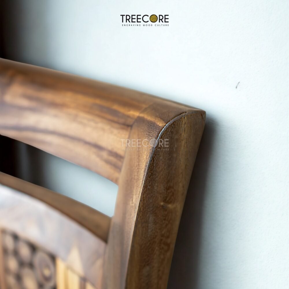 Bring artistic charm to your home with the Unique Mosaic Patterned Wood Chair, crafted from teak wood with a natural satin finish.