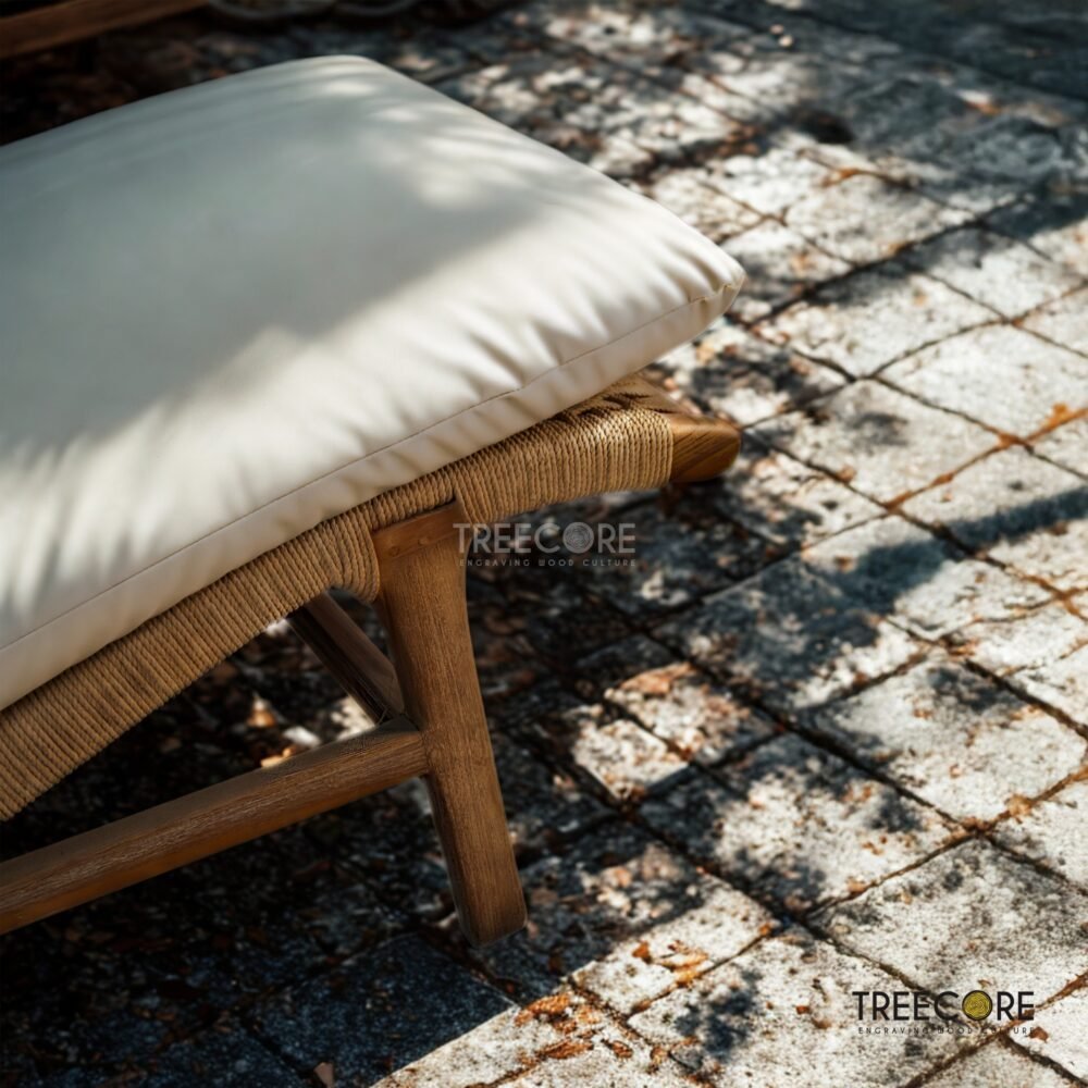 Experience timeless comfort with the Curved Rattan Lounge Chair, crafted from teak wood with natural satin finish and plush soft cushions.