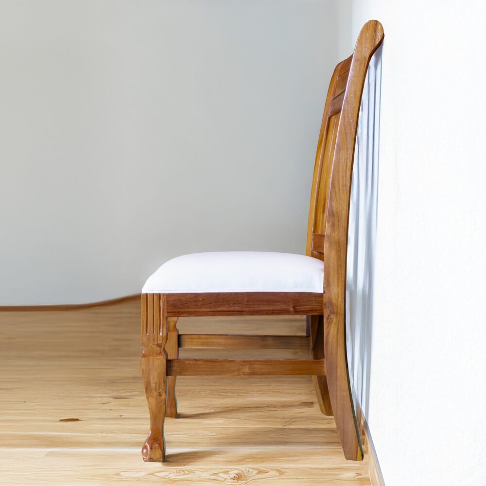 Add timeless elegance with the Vertical Slat Back Chair, crafted from durable teak wood with satin finish and ergonomic design.