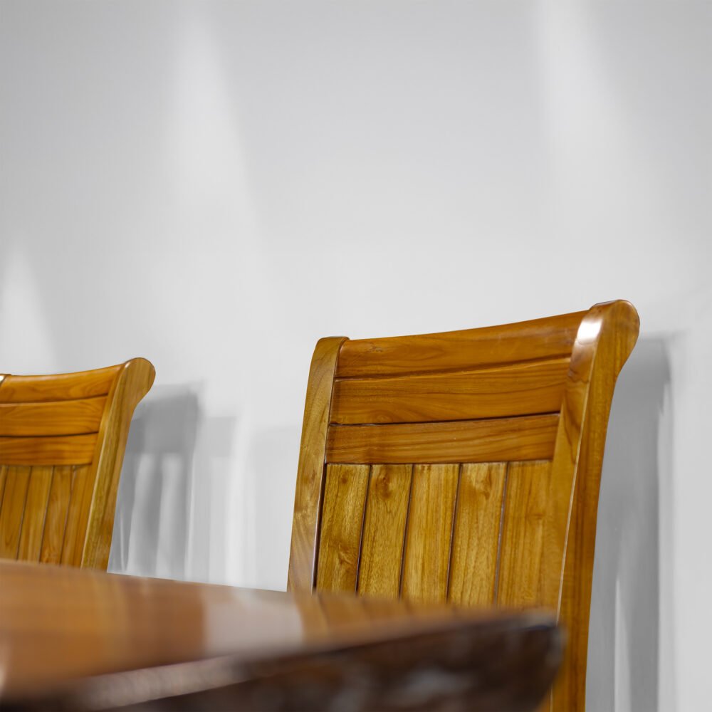 Add timeless elegance with the Vertical Slat Back Chair, crafted from durable teak wood with satin finish and ergonomic design.