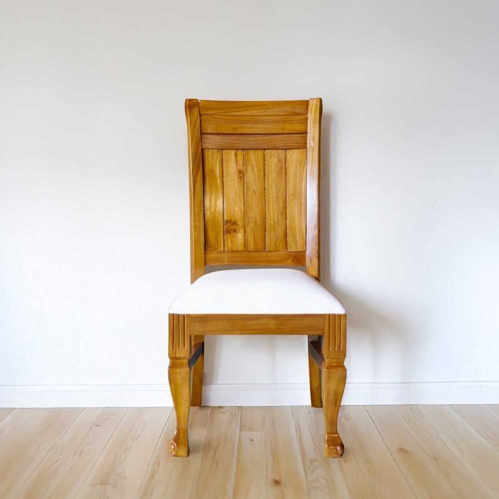 Add timeless elegance with the Vertical Slat Back Chair, crafted from durable teak wood with satin finish and ergonomic design.