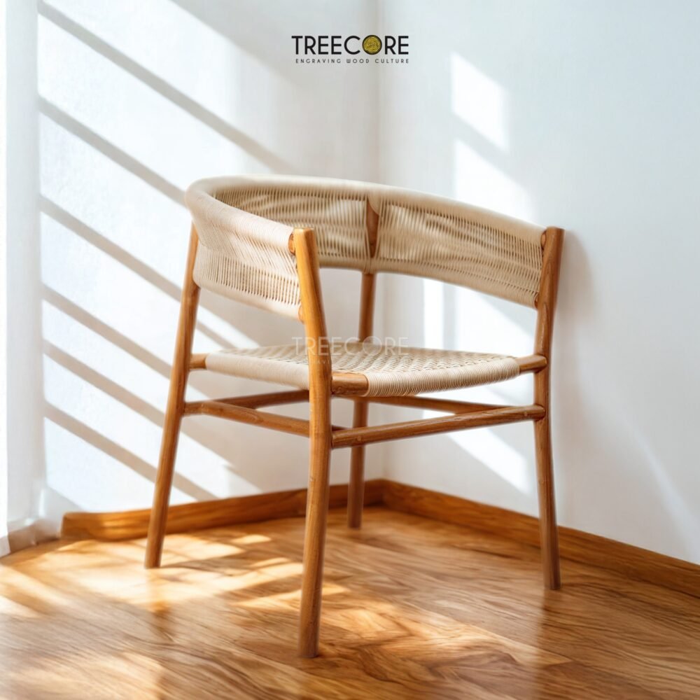 Enhance your interiors with the Breeze Weave Wood Chair, crafted from teak wood with satin finish and stylish woven design.