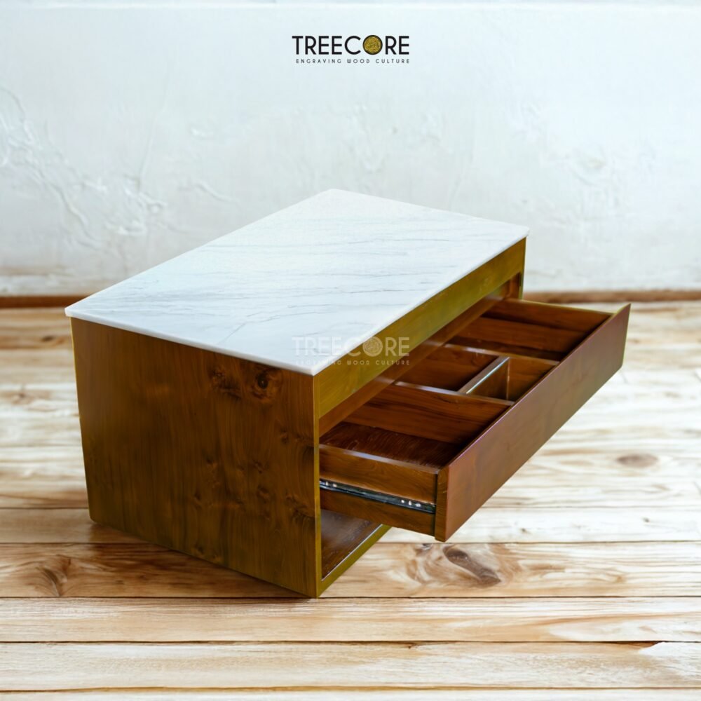 Add timeless elegance with the Minimalist Design Console, featuring a teak wood frame, satin finish, and luxurious marble top.