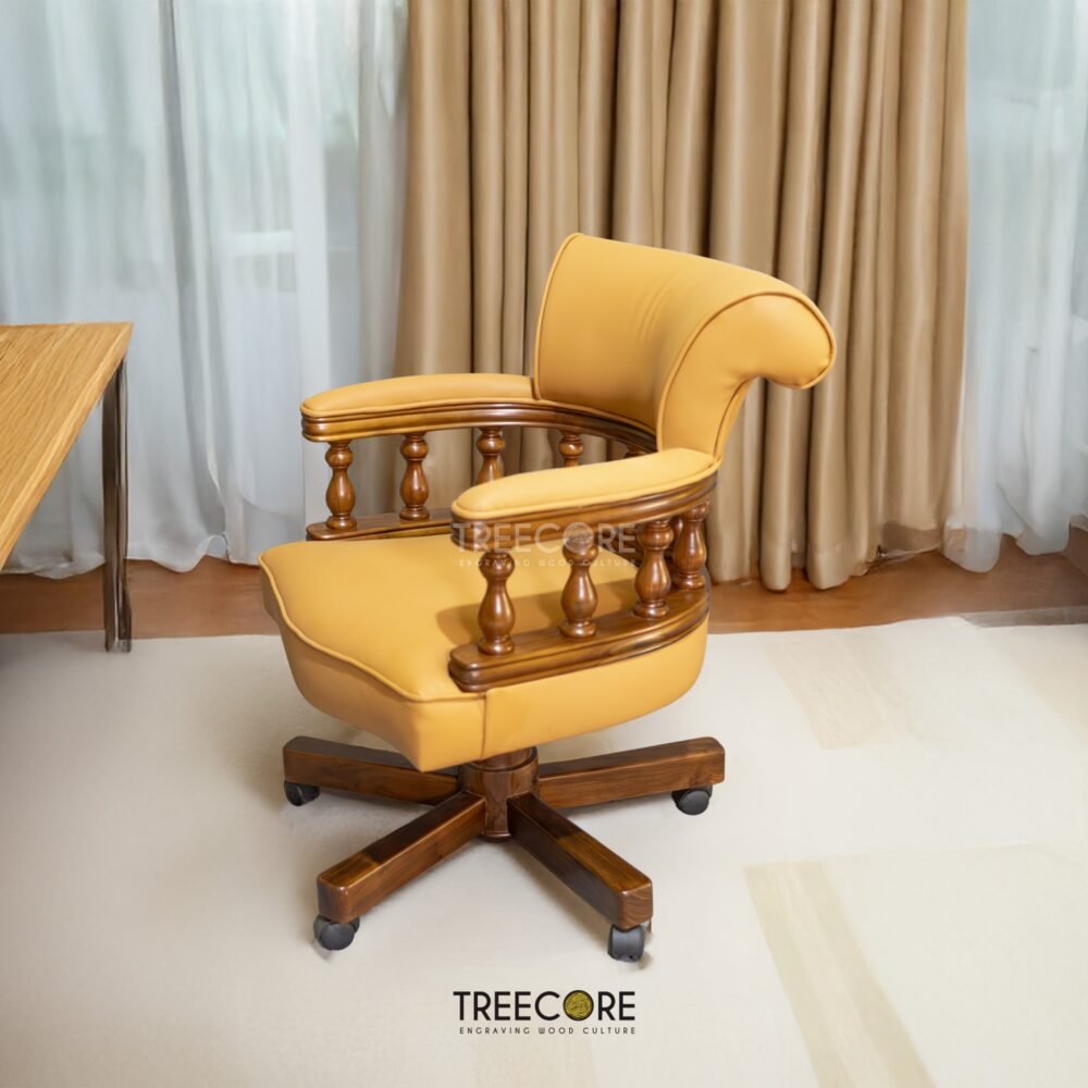 Upgrade your office with the Swivel Executive Office Chair, crafted from teak wood with satin finish, combining durability, comfort, and refined design.