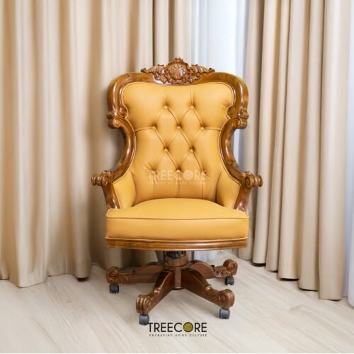 The Executive Swivel Office Chair Contemporary Style, crafted from teak wood with satin finish, combining durability, comfort, and executive style.