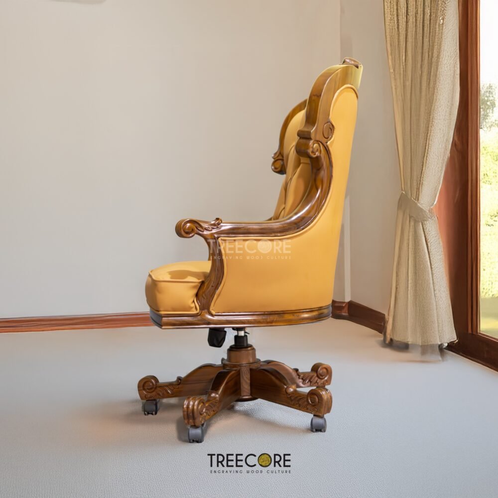 The Executive Swivel Office Chair Contemporary Style, crafted from teak wood with satin finish, combining durability, comfort, and executive style.