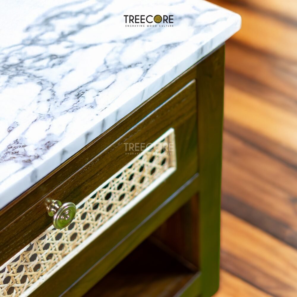Bring elegance home with the Lightweight Scandinavian Style Nightstand, crafted from teak wood and rattan with smooth drawers and satin finish.
