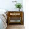 Bring elegance home with the Lightweight Scandinavian Style Nightstand, crafted from teak wood and rattan with smooth drawers and satin finish.