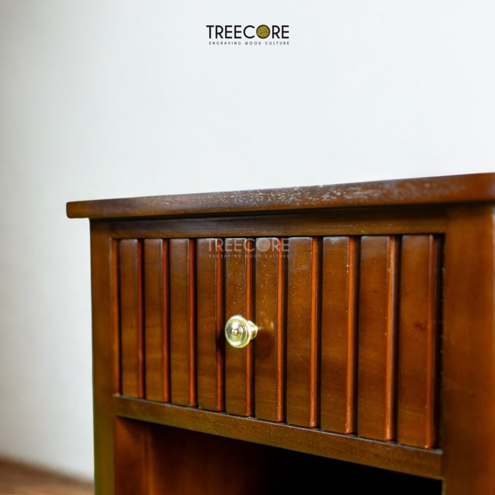 Discover The Clean Line Accent Nightstand in teak wood with satin finish, featuring smooth sliding drawers and timeless minimalist design.