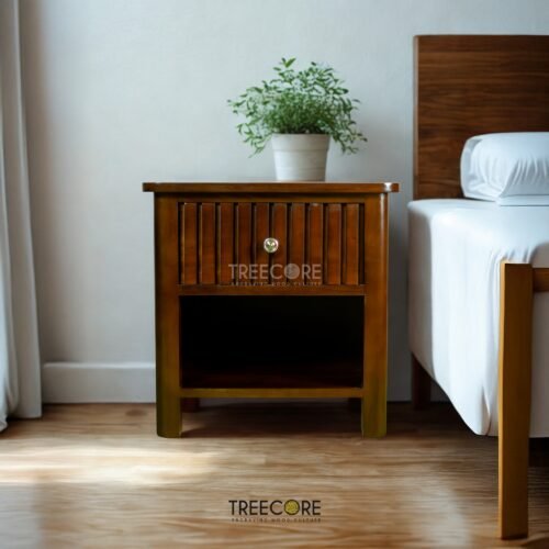 Discover The Clean Line Accent Nightstand in teak wood with satin finish, featuring smooth sliding drawers and timeless minimalist design.