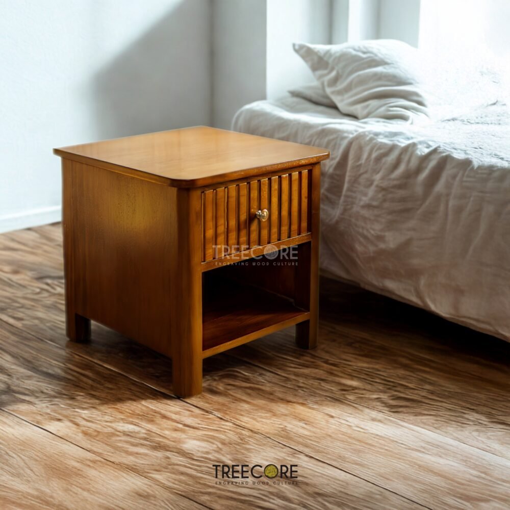 Discover The Clean Line Accent Nightstand in teak wood with satin finish, featuring smooth sliding drawers and timeless minimalist design.