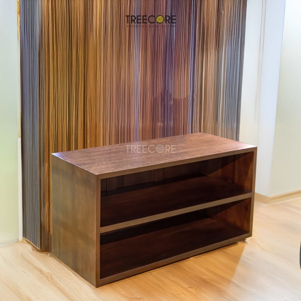 Organize in style with the Teak Wood Luggage Rack, featuring durable teak wood, satin finish, and two-level storage for shoes or luggage.