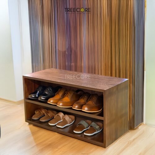 Organize in style with the Teak Wood Luggage Rack, featuring durable teak wood, satin finish, and two-level storage for shoes or luggage.