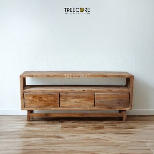 Rustic Wooden TV Cabinet made of teak wood with four drawers, offering functional storage and natural charm for living spaces.