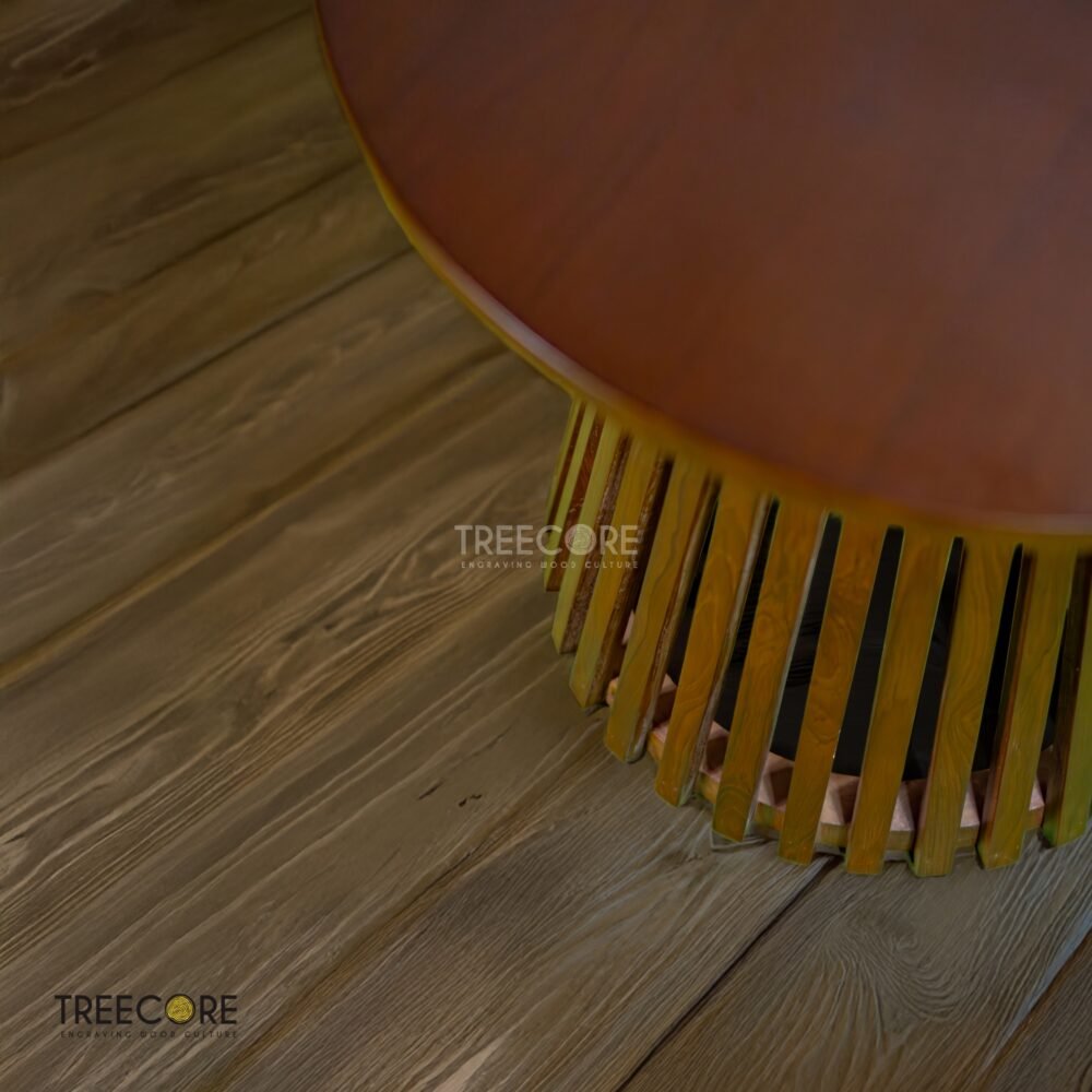 Elevate your living room with The Wooden Slatted Coffee Table in teak wood, featuring satin brown finish and timeless modern design.