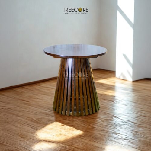 Elevate your living room with The Wooden Slatted Coffee Table in teak wood, featuring satin brown finish and timeless modern design.