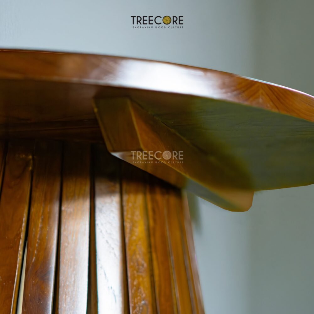 Elevate your living room with The Wooden Slatted Coffee Table in teak wood, featuring satin brown finish and timeless modern design.