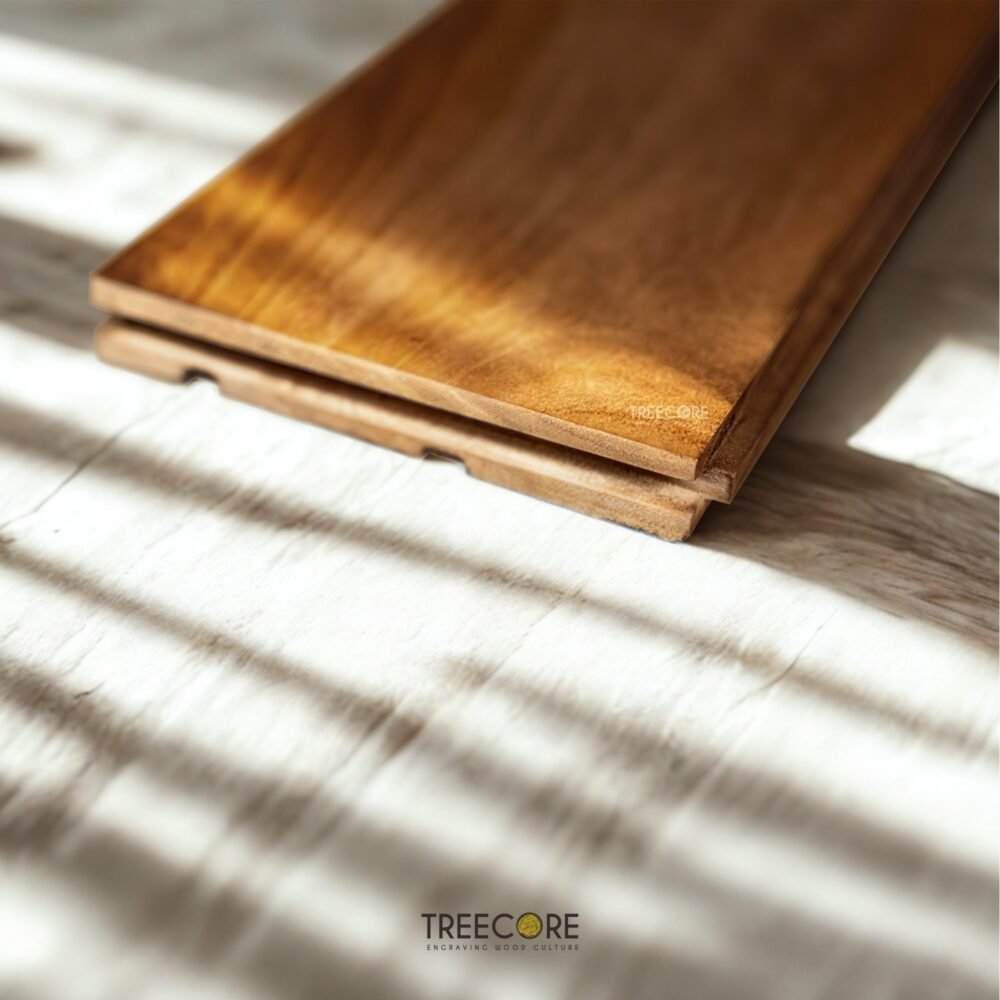 Wooden floor panel crafted from sustainable wood with natural warmth and durability, perfect for bedrooms, living rooms, and more.